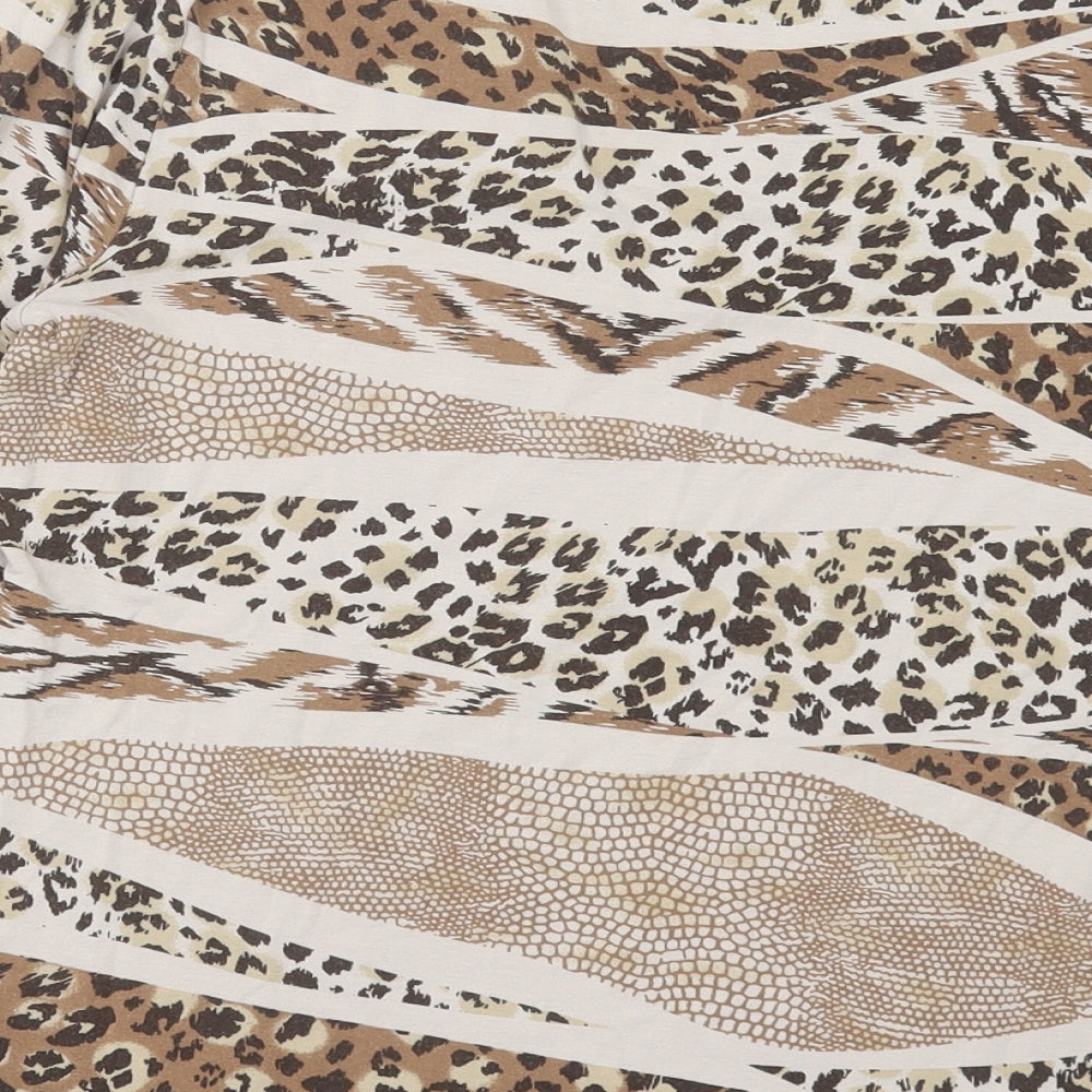 Marks and Spencer Womens Brown Animal Print Viscose Basic T-Shirt Size 12 V-Neck