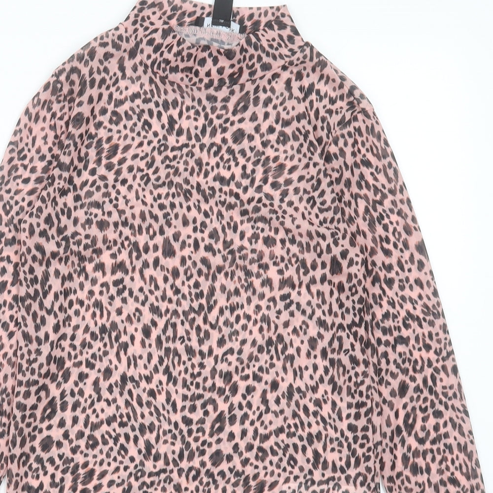 New Look Womens Pink Animal Print Polyester Cropped T-Shirt Size 6 Crew Neck