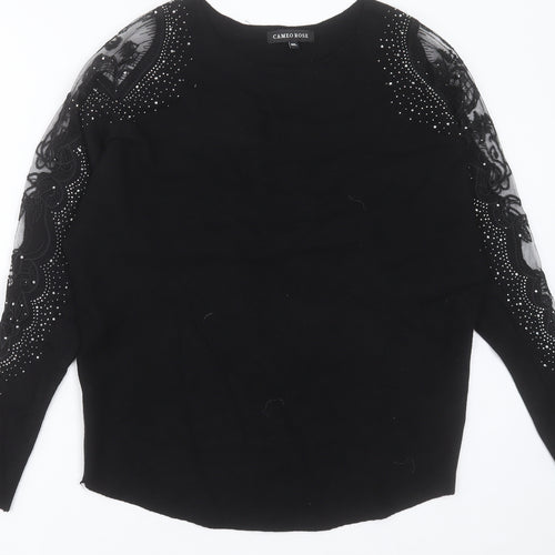 cameo Rose Womens Black Crew Neck  Viscose Pullover Jumper Size M
