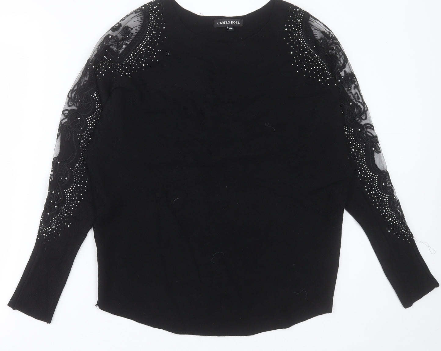 cameo Rose Womens Black Crew Neck  Viscose Pullover Jumper Size M
