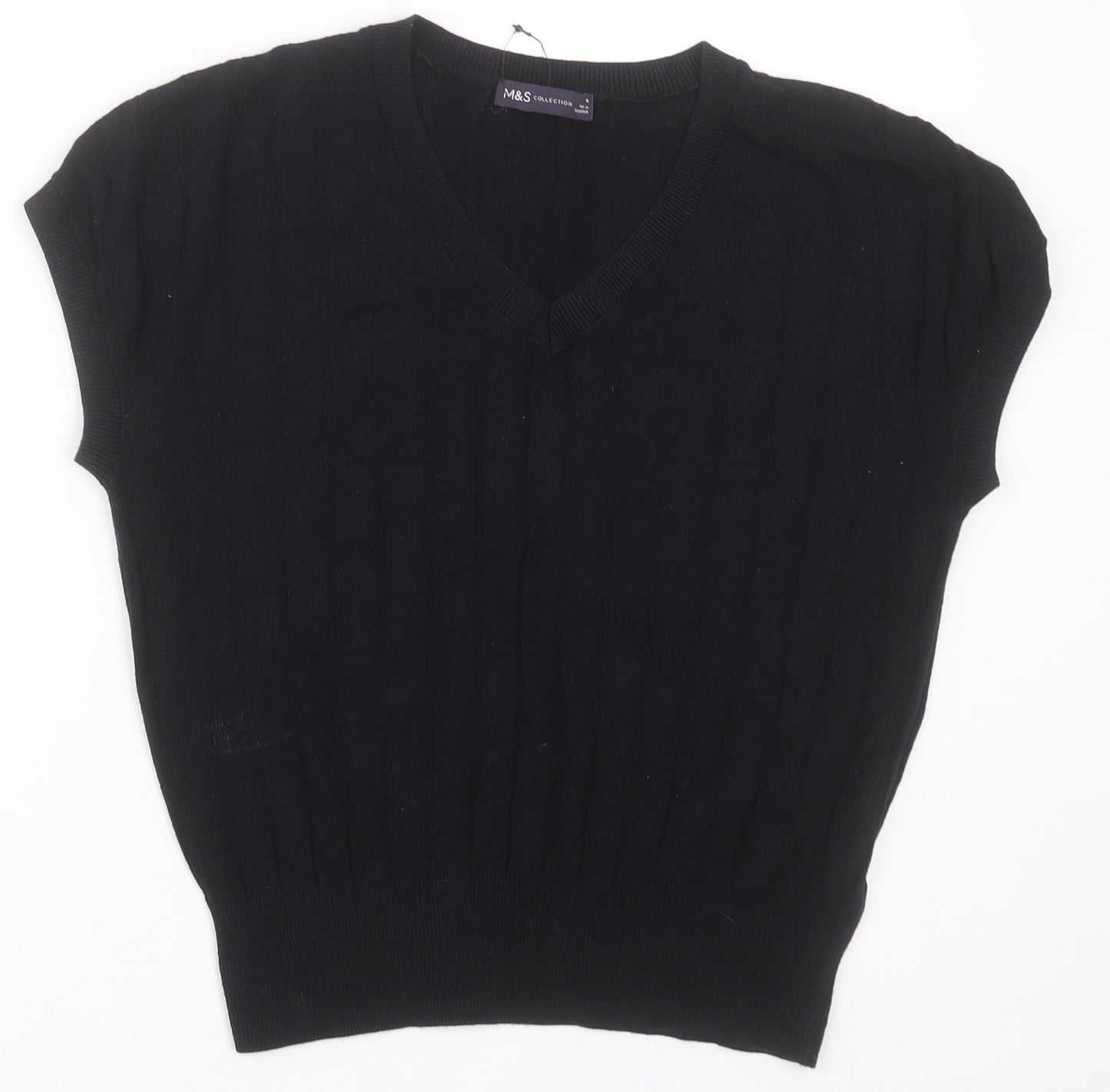 Marks and Spencer Womens Black  Viscose Basic T-Shirt Size M V-Neck