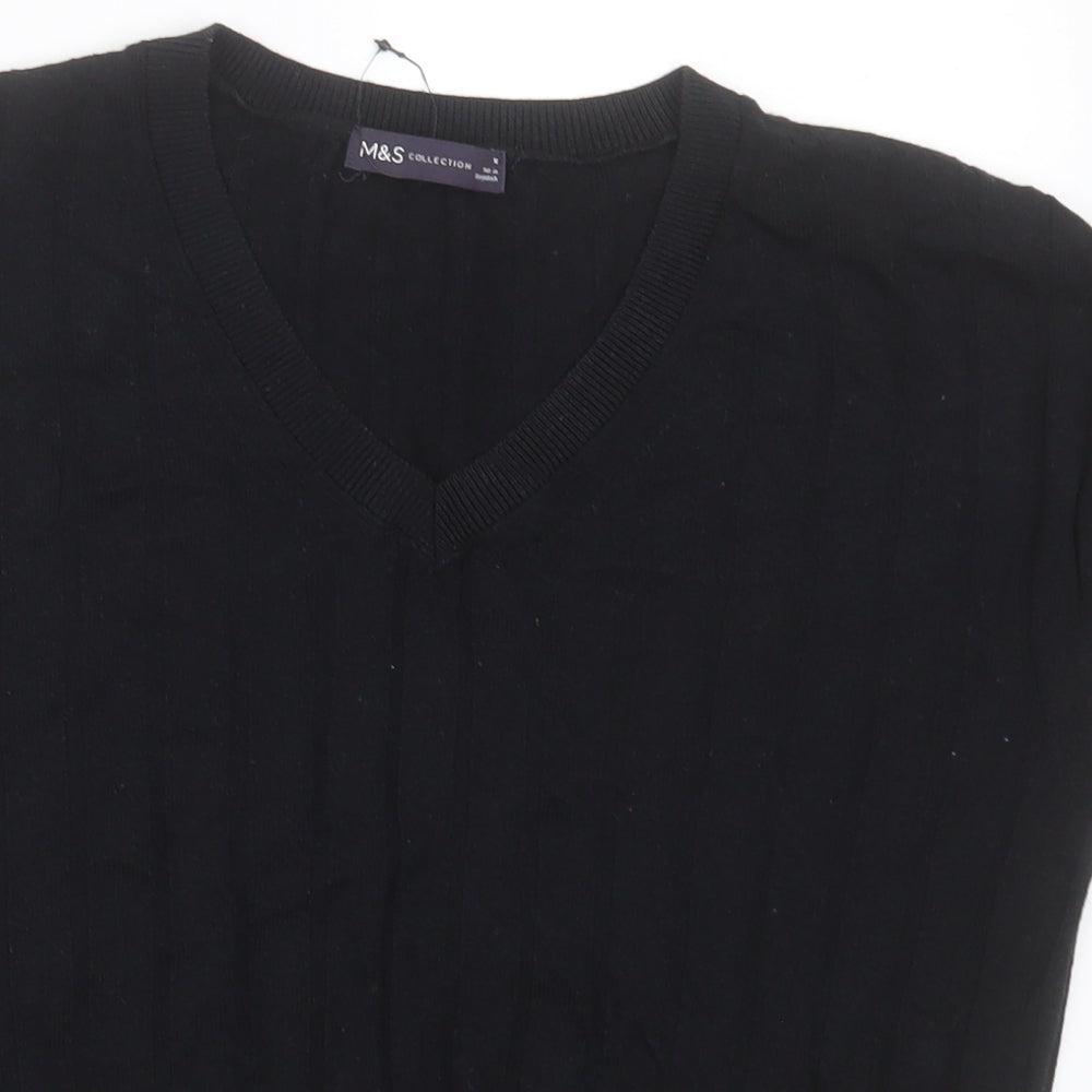 Marks and Spencer Womens Black  Viscose Basic T-Shirt Size M V-Neck
