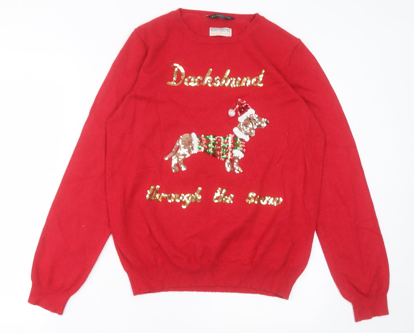 F&F Womens Red Collared  Viscose Pullover Jumper Size 14   - Christmas Jumper