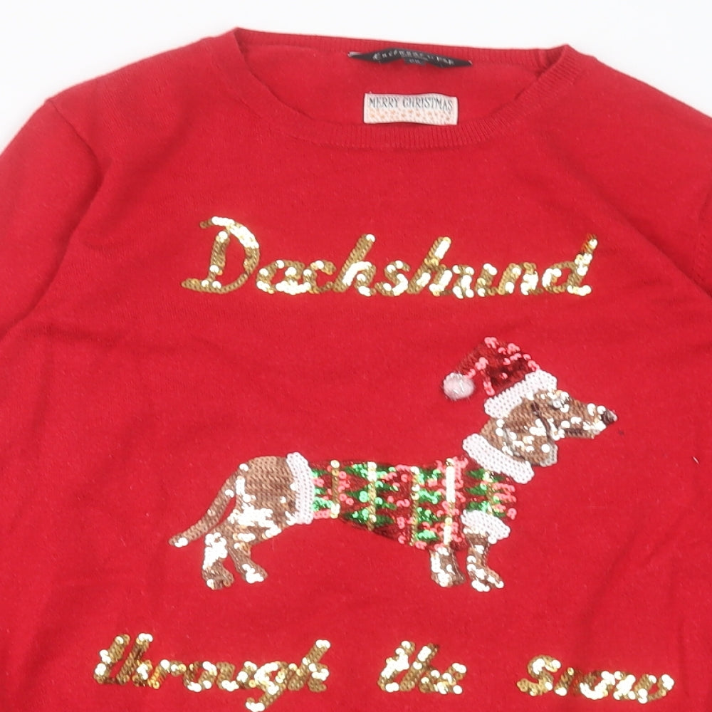 F&F Womens Red Collared  Viscose Pullover Jumper Size 14   - Christmas Jumper