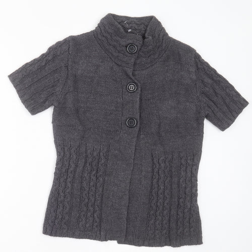 Yessica Womens Grey High Neck  Acrylic Cardigan Jumper Size S