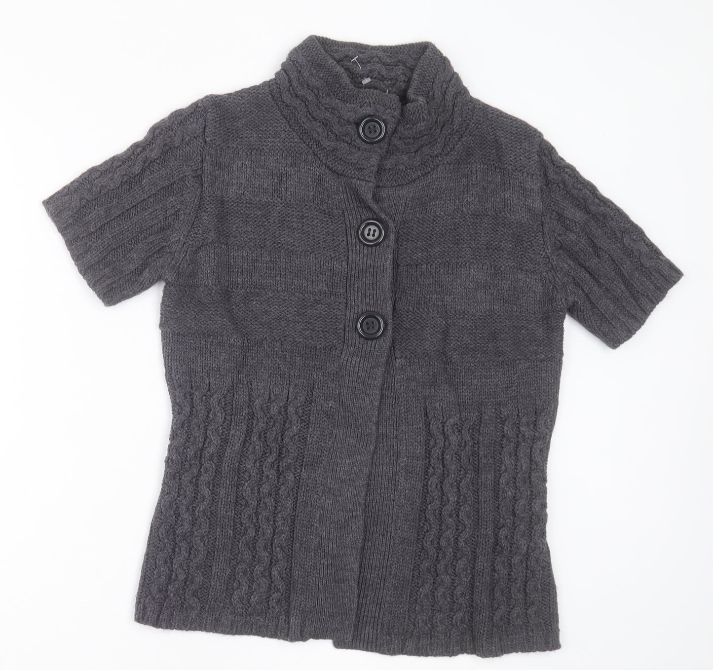 Yessica Womens Grey High Neck  Acrylic Cardigan Jumper Size S