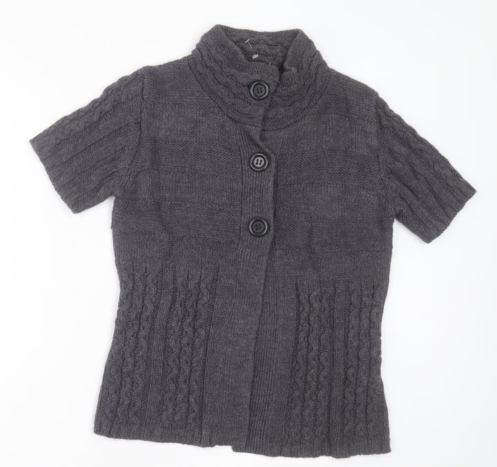 Yessica Womens Grey High Neck Acrylic Cardigan Jumper Size S