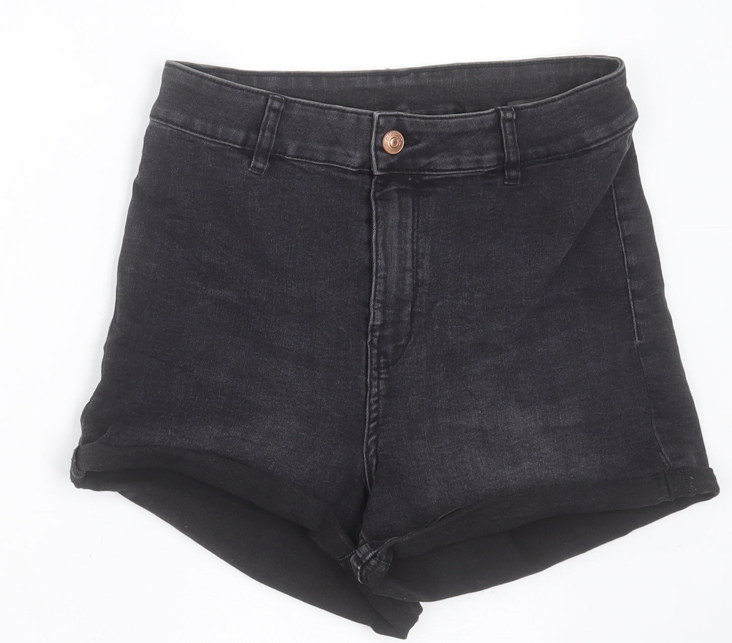 H&M Womens Black  Cotton Boyfriend Shorts Size 10 L3 in Regular Button