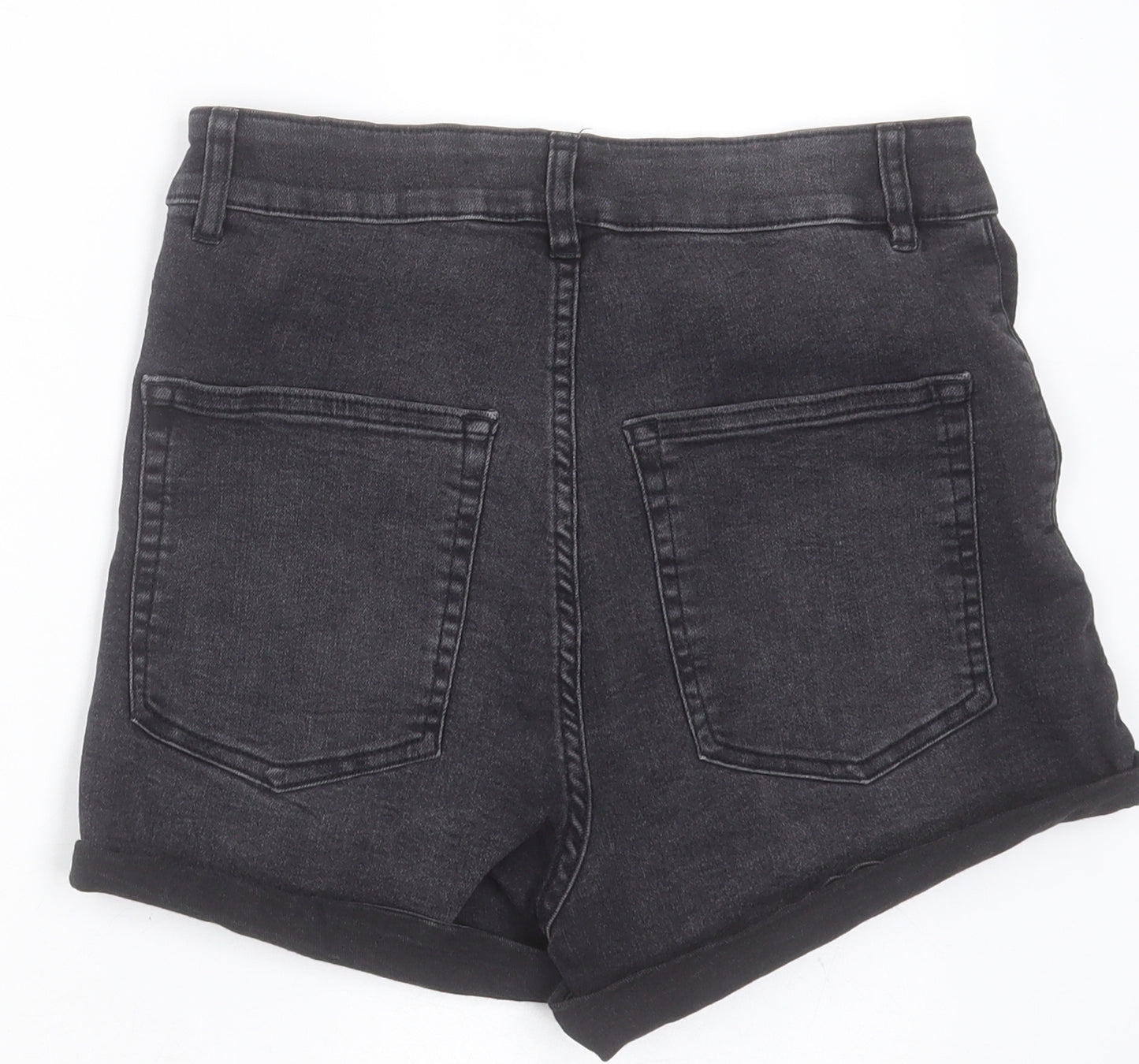 H&M Womens Black  Cotton Boyfriend Shorts Size 10 L3 in Regular Button