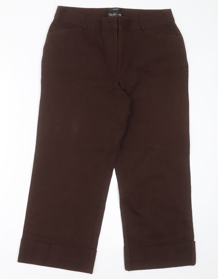 Style & Co Womens Brown Cotton Cropped Trousers Size 12 L24 in Regular Hook & Eye