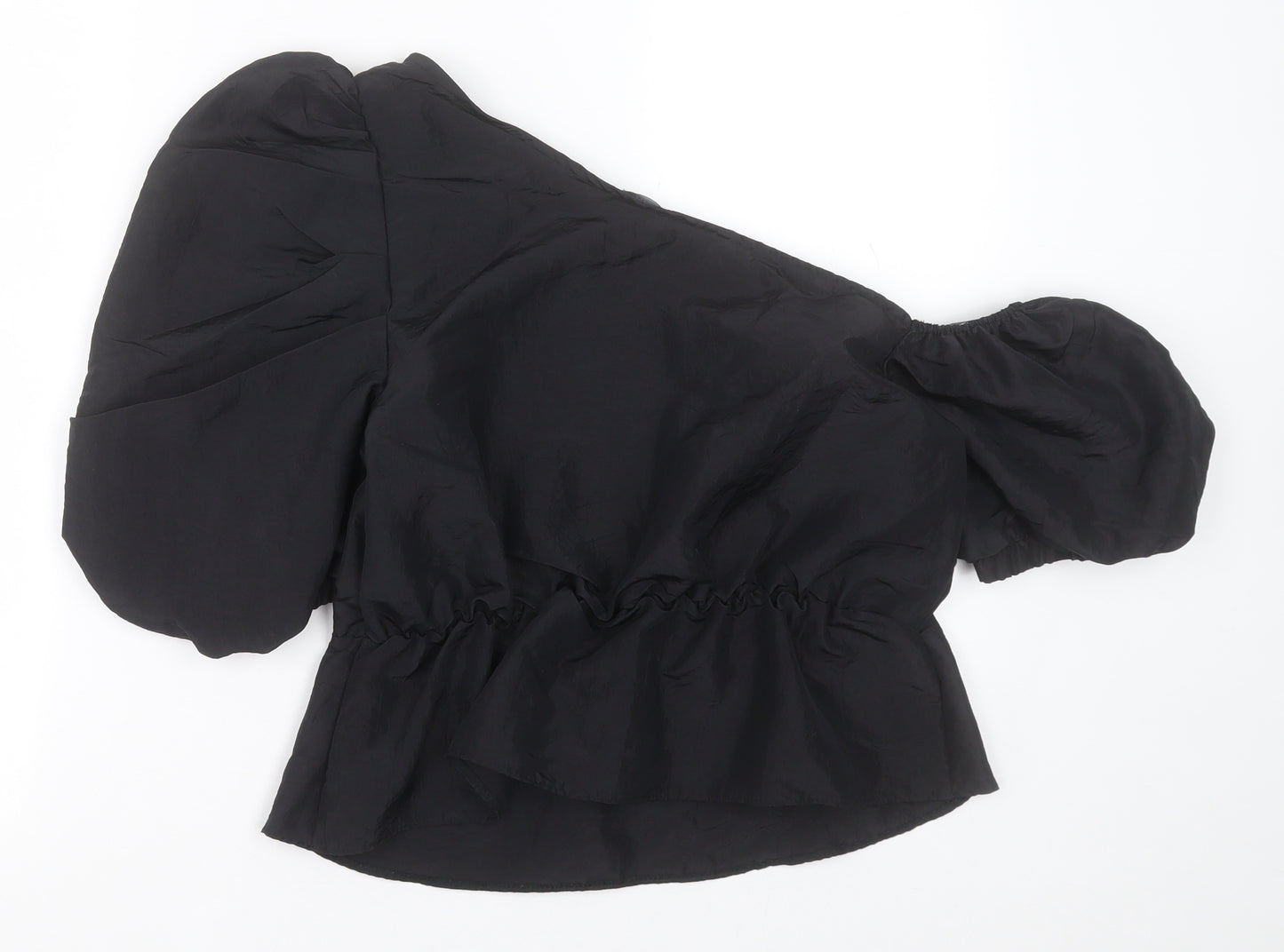 Primark Womens Black  Polyester Basic T-Shirt Size 14 One Shoulder - Puff Sleeve