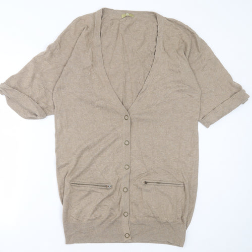 TU Womens Brown V-Neck  Acrylic Cardigan Jumper Size 16