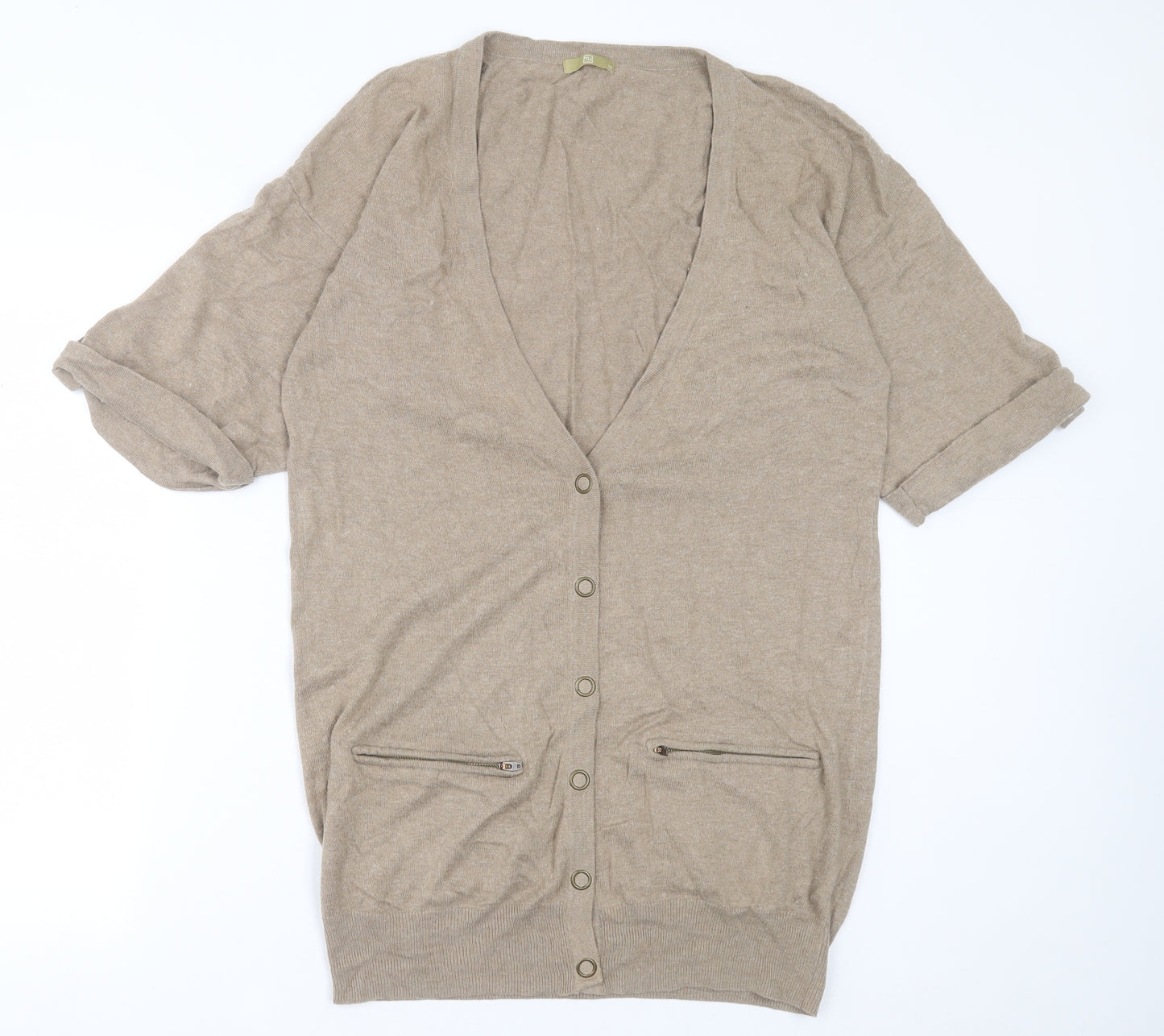 TU Womens Brown V-Neck  Acrylic Cardigan Jumper Size 16