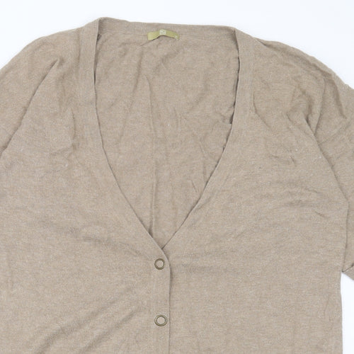 TU Womens Brown V-Neck  Acrylic Cardigan Jumper Size 16