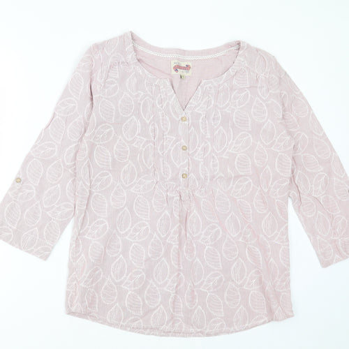 Faithful & True Womens Pink Geometric Polyester Basic Polo Size 12 V-Neck