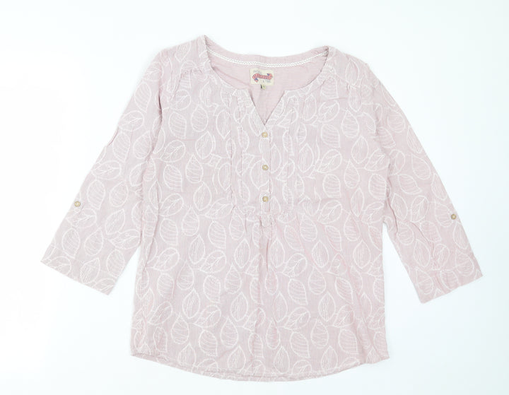 Faithful & True Womens Pink Geometric Polyester Basic Polo Size 12 V-Neck