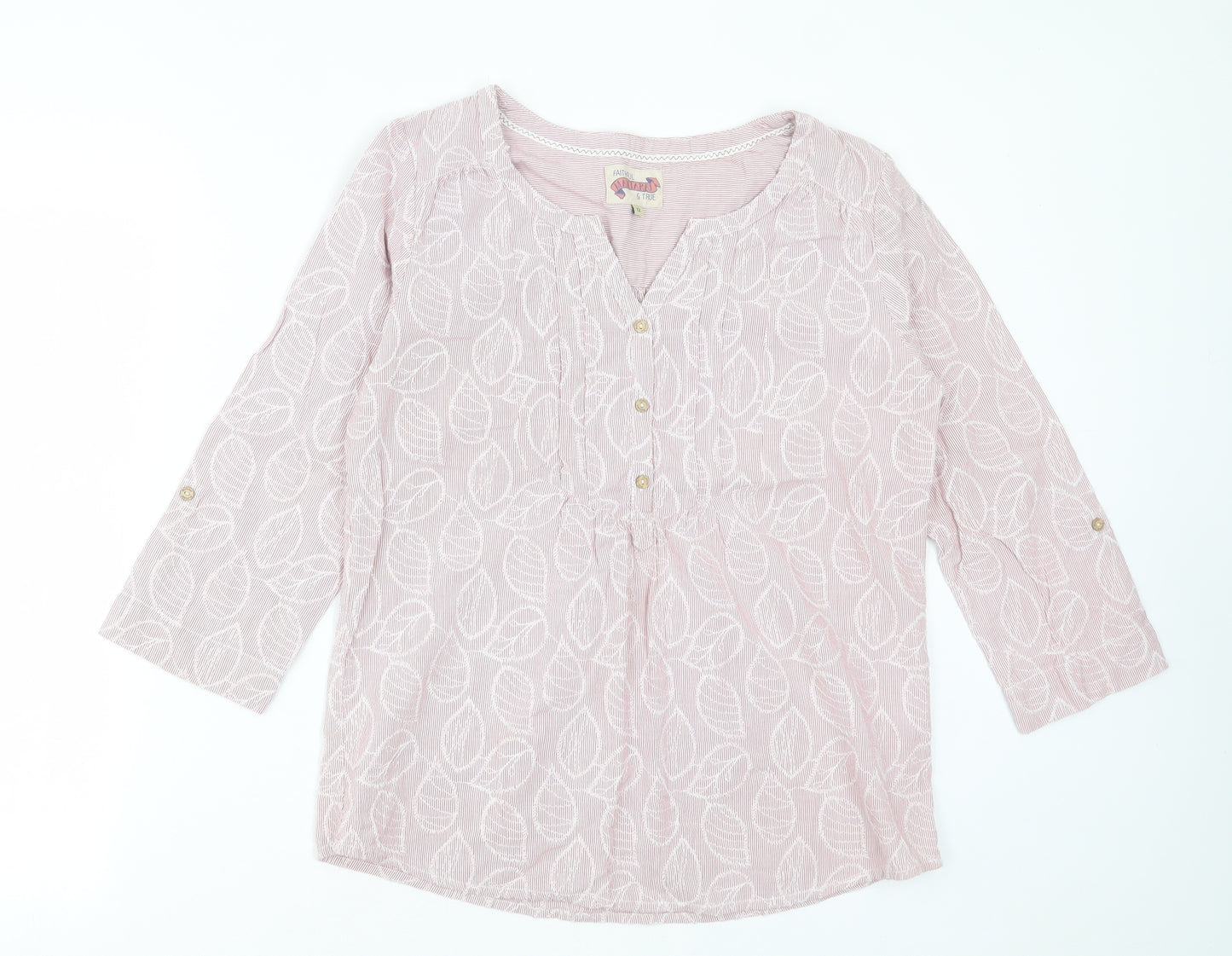 Faithful & True Womens Pink Geometric Polyester Basic Polo Size 12 V-Neck