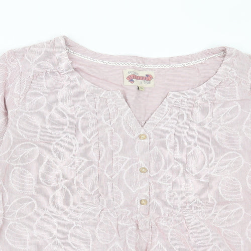Faithful & True Womens Pink Geometric Polyester Basic Polo Size 12 V-Neck