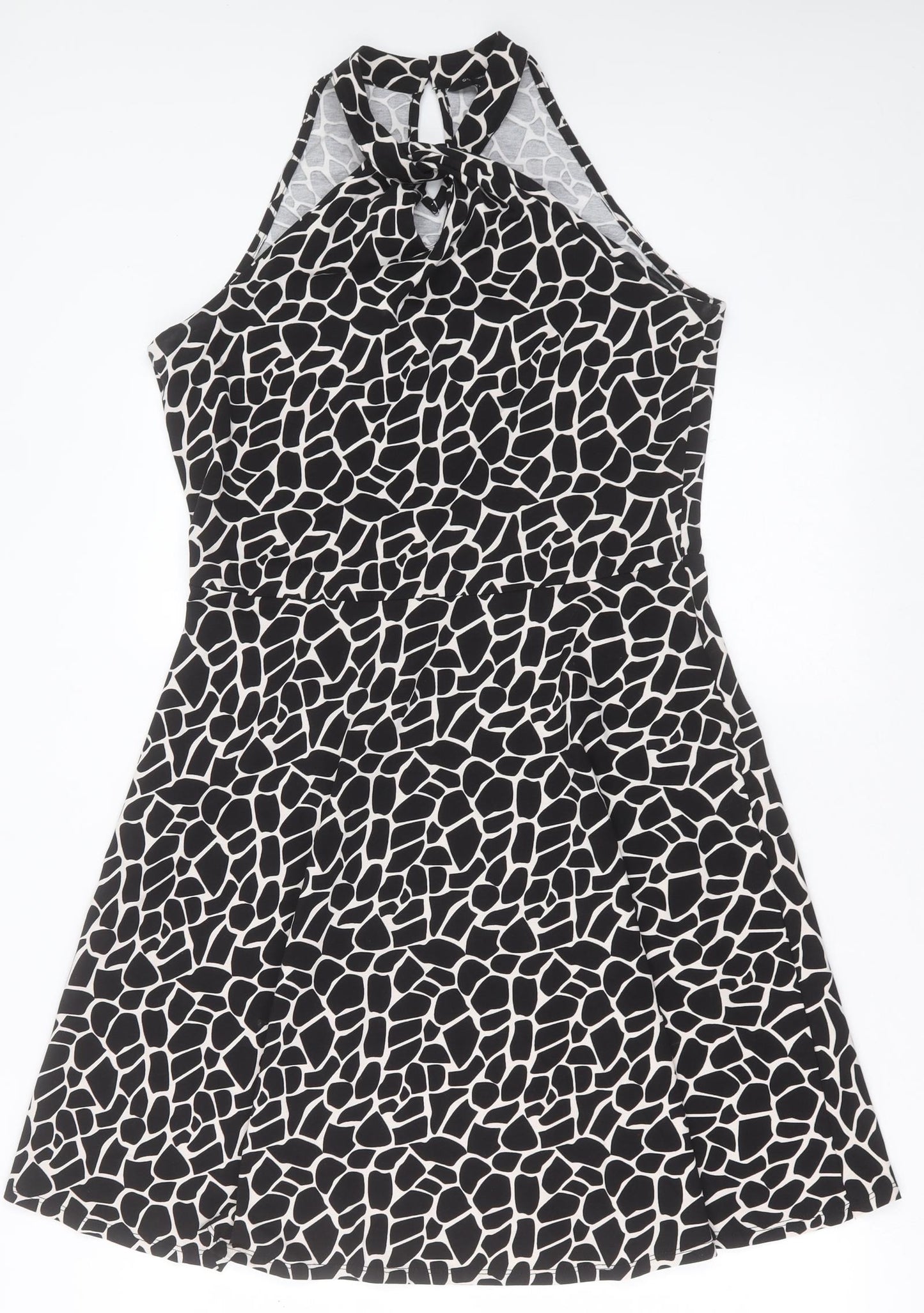 Dorothy Perkins Womens Black Geometric Polyester A-Line  Size 14   Button