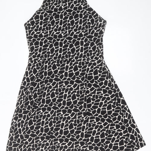 Dorothy Perkins Womens Black Geometric Polyester A-Line  Size 14   Button