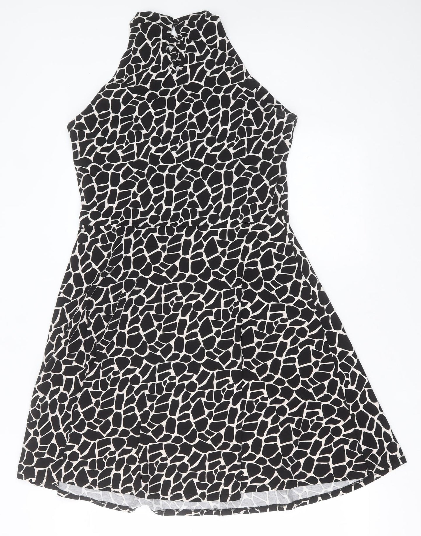 Dorothy Perkins Womens Black Geometric Polyester A-Line  Size 14   Button