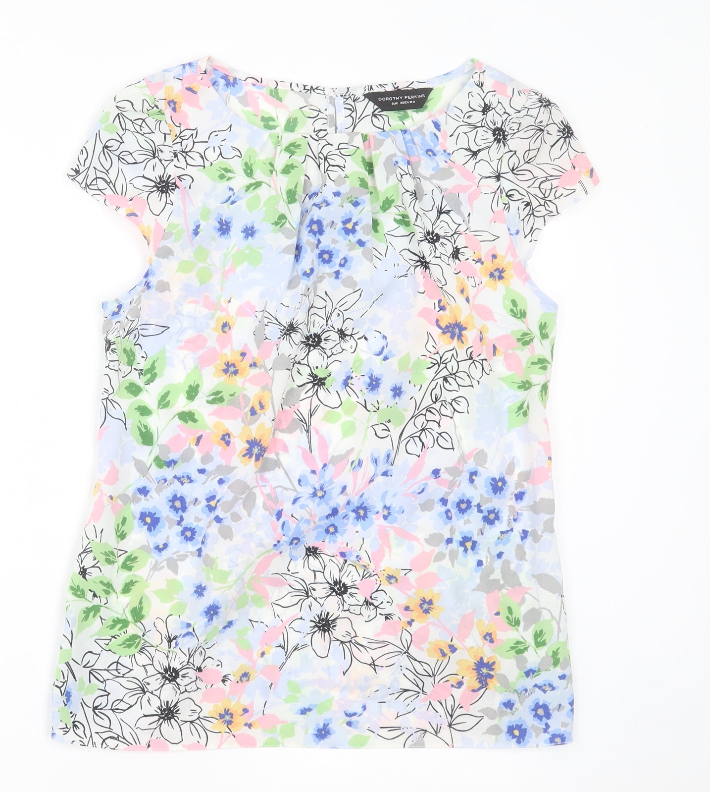 Dorothy Perkins Womens Multicoloured Floral Polyester Basic T-Shirt Size 8 Boat Neck