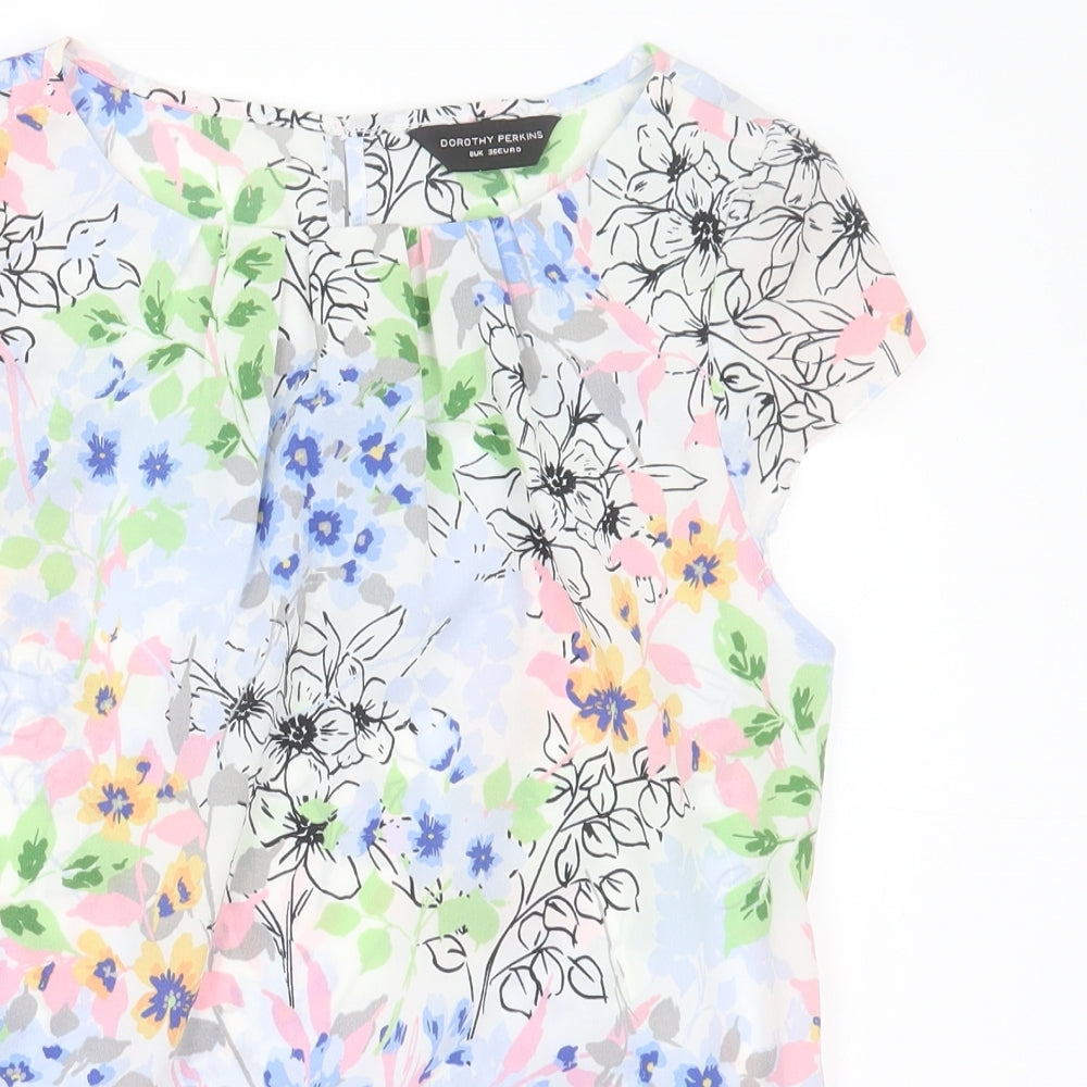 Dorothy Perkins Womens Multicoloured Floral Polyester Basic T-Shirt Size 8 Boat Neck