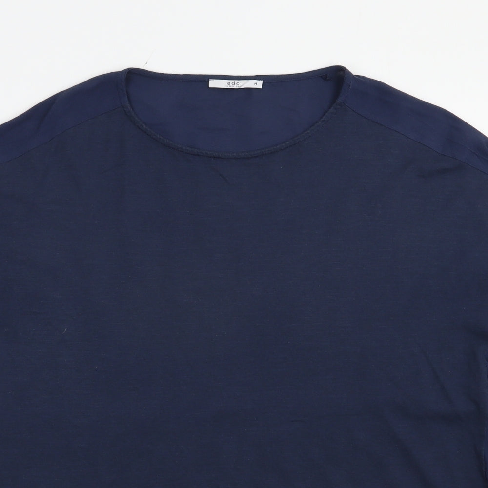 Esprit Womens Blue  Cotton Basic T-Shirt Size M Crew Neck