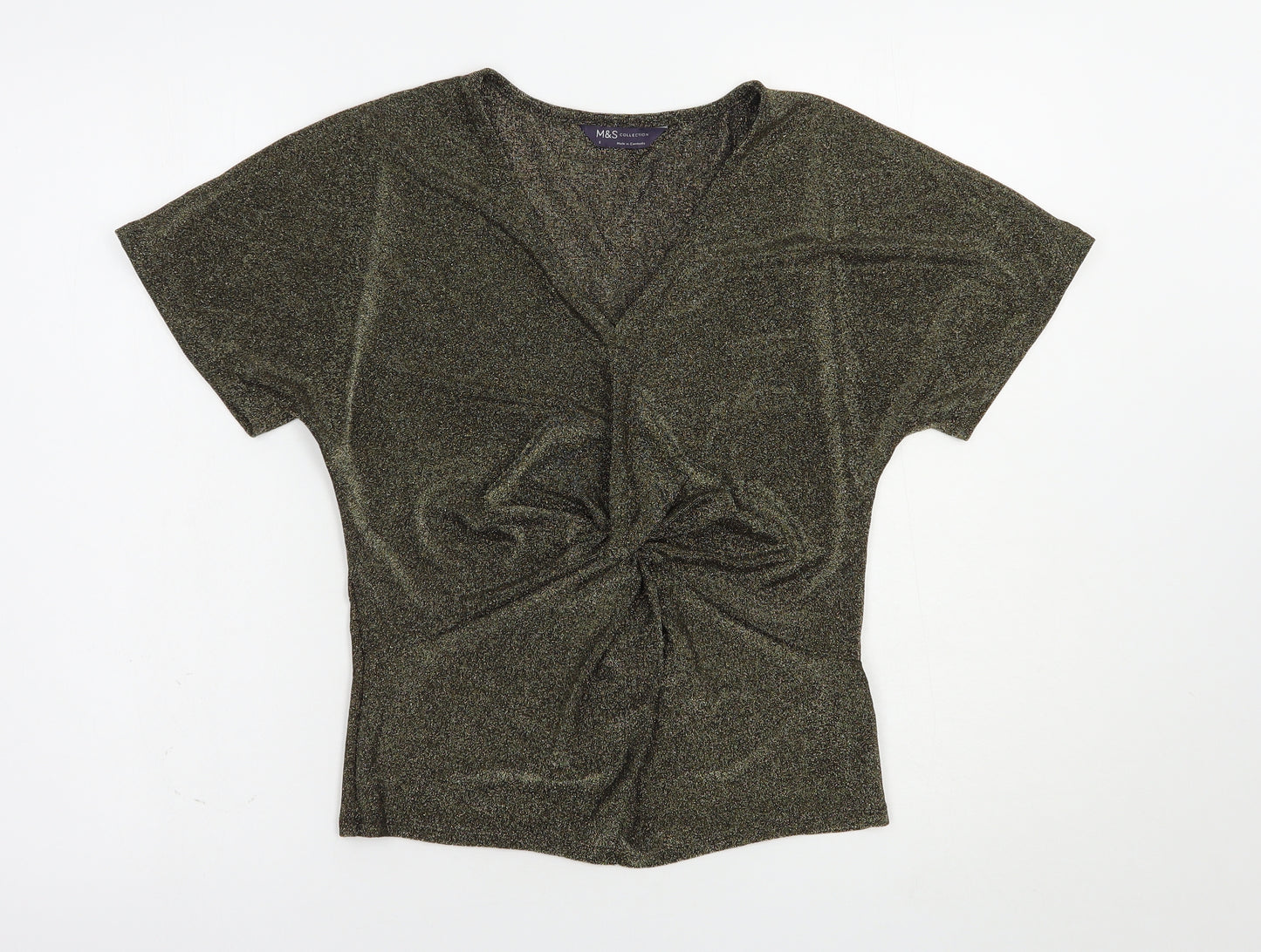 Marks and Spencer Womens Gold  Polyamide Basic Blouse Size S V-Neck