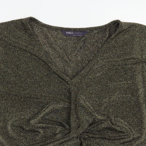 Marks and Spencer Womens Gold  Polyamide Basic Blouse Size S V-Neck