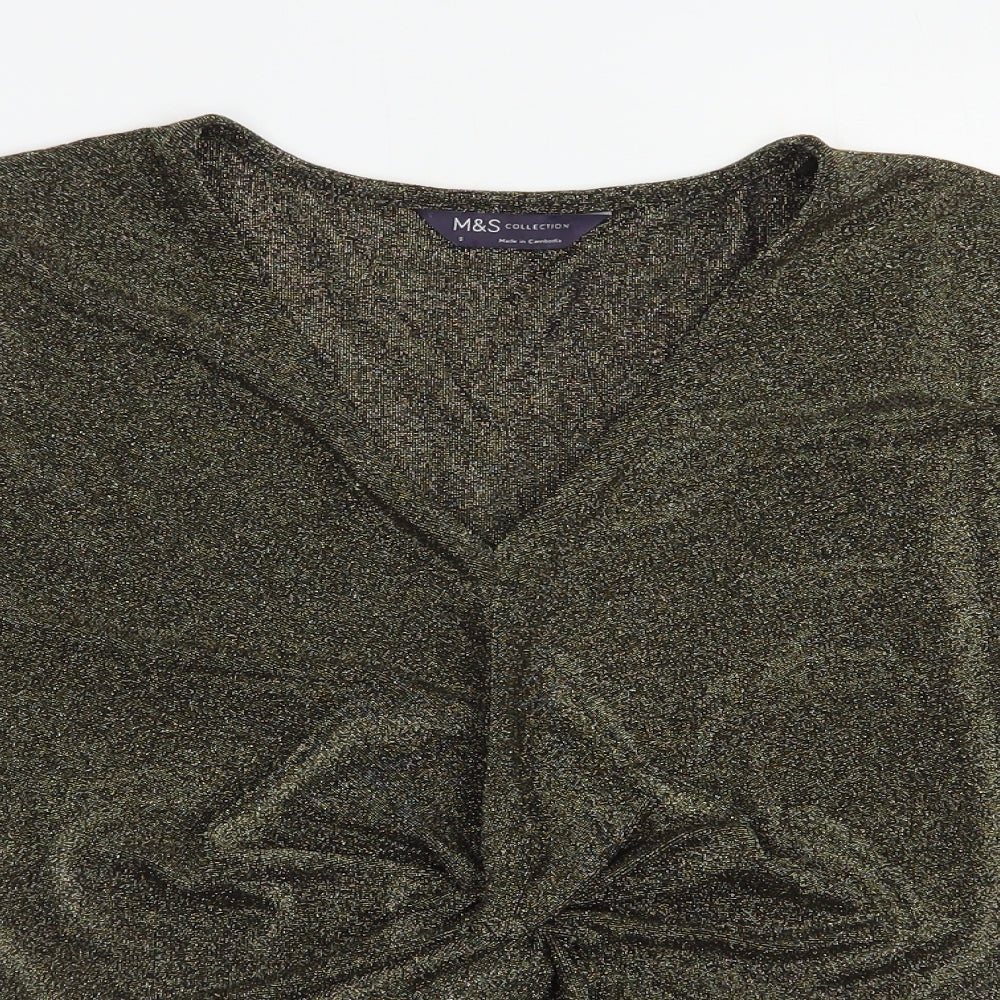 Marks and Spencer Womens Gold  Polyamide Basic Blouse Size S V-Neck
