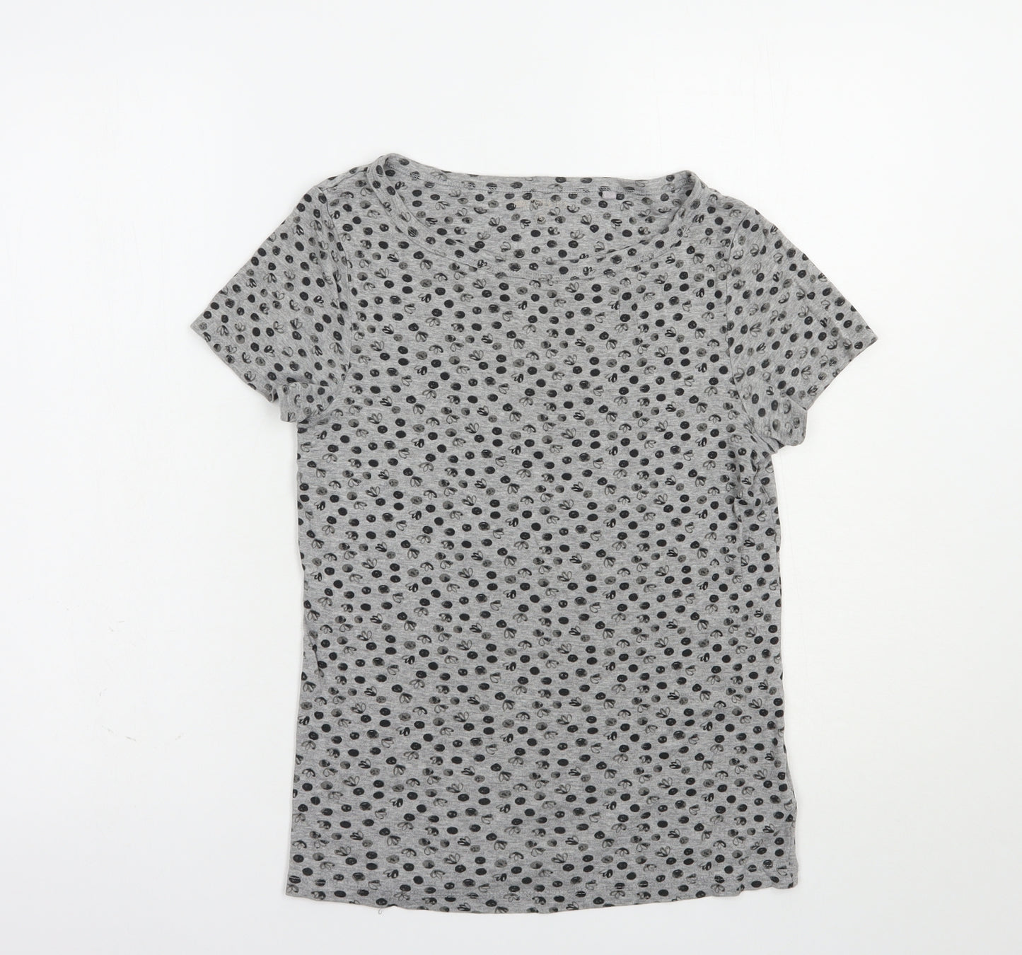 NEXT Womens Grey Geometric Cotton Basic T-Shirt Size 8 Boat Neck