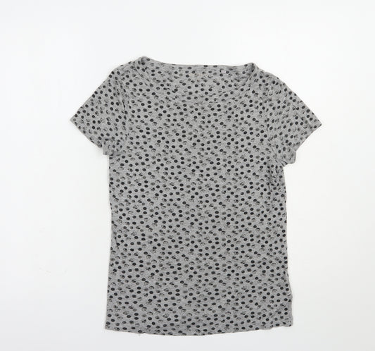Front view of Next women’s grey geometric cotton basic t-shirt, size UK 8, boat neck