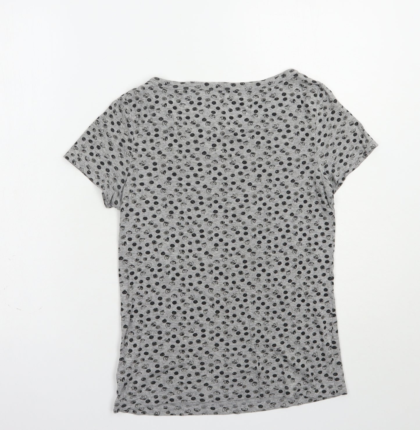 NEXT Womens Grey Geometric Cotton Basic T-Shirt Size 8 Boat Neck