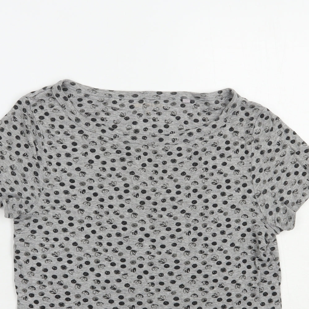 NEXT Womens Grey Geometric Cotton Basic T-Shirt Size 8 Boat Neck