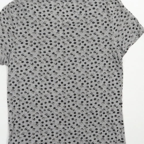NEXT Womens Grey Geometric Cotton Basic T-Shirt Size 8 Boat Neck
