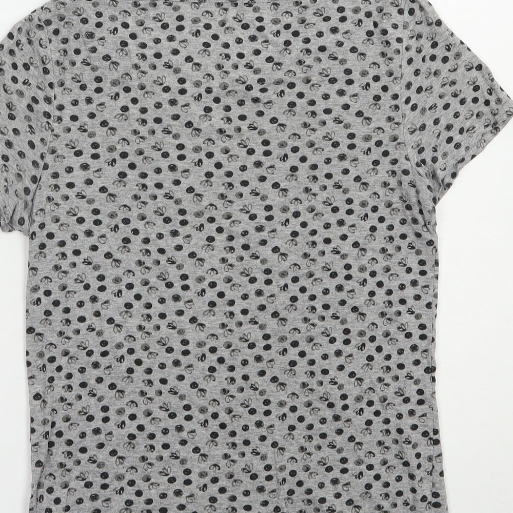 NEXT Womens Grey Geometric Cotton Basic T-Shirt Size 8 Boat Neck