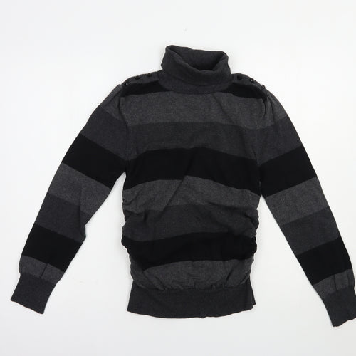 Savida Womens Grey Roll Neck Striped Camel Pullover Jumper Size 10   - Ruched