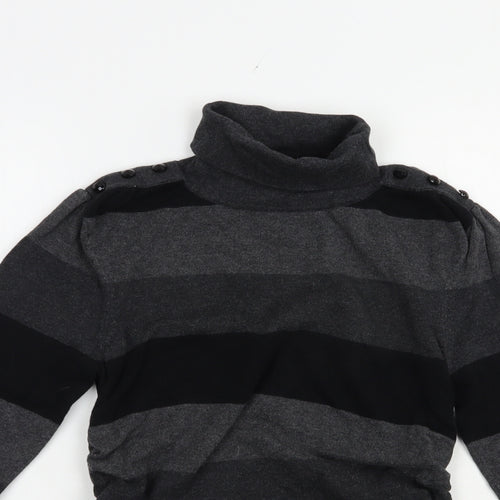 Savida Womens Grey Roll Neck Striped Camel Pullover Jumper Size 10   - Ruched