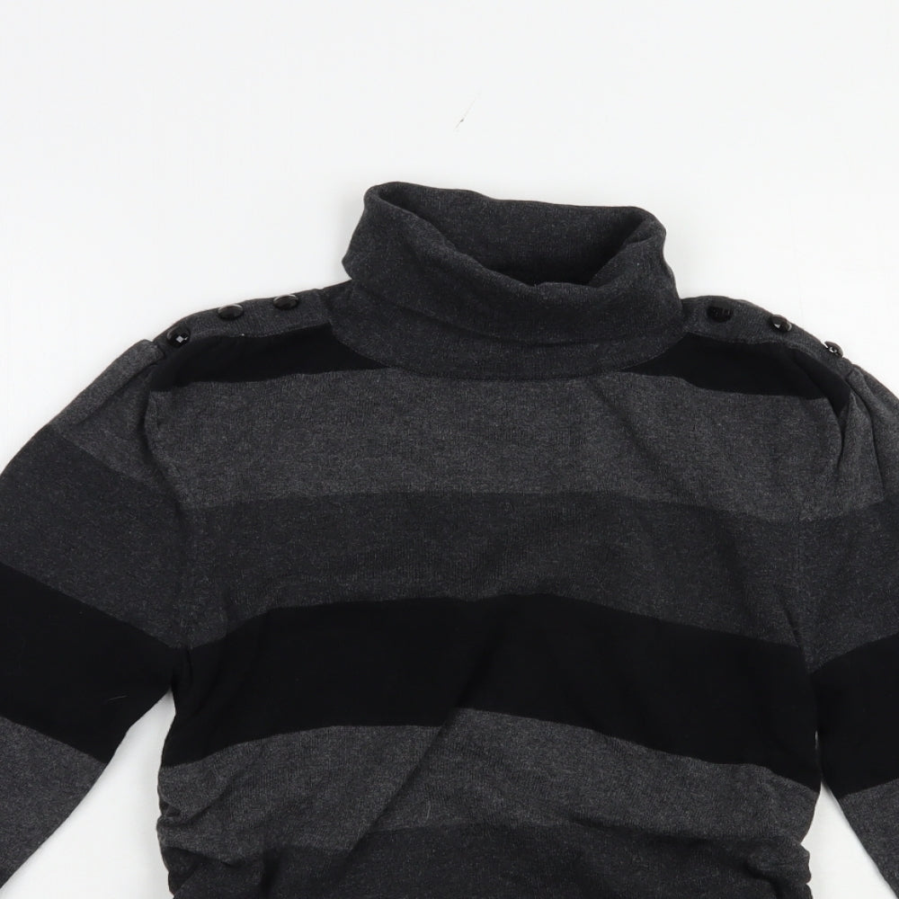 Savida Womens Grey Roll Neck Striped Camel Pullover Jumper Size 10   - Ruched