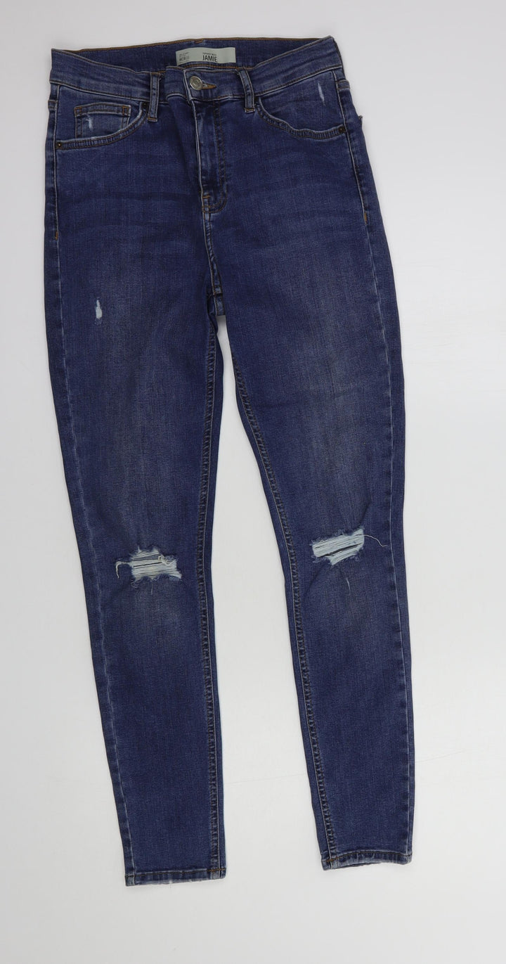 Topshop Womens Blue Cotton Skinny Jeans Size 28 in L32 in Regular Button