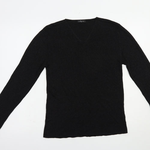 Dunnes Stores Womens Black V-Neck  Viscose Pullover Jumper Size 14