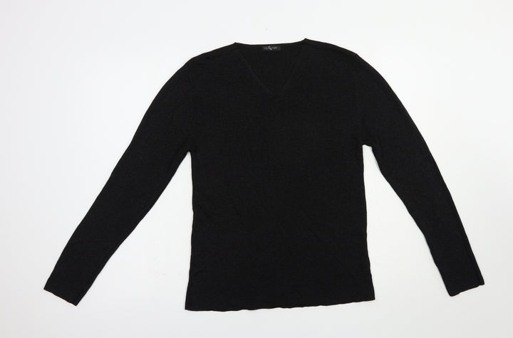 Dunnes Stores Womens Black V-Neck Viscose Pullover Jumper Size 14