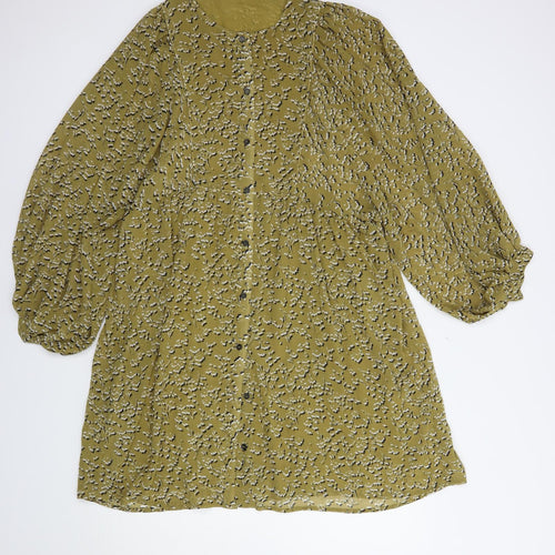 Soft Rebels Womens Green Floral Polyester Shift  Size S  Crew Neck Button