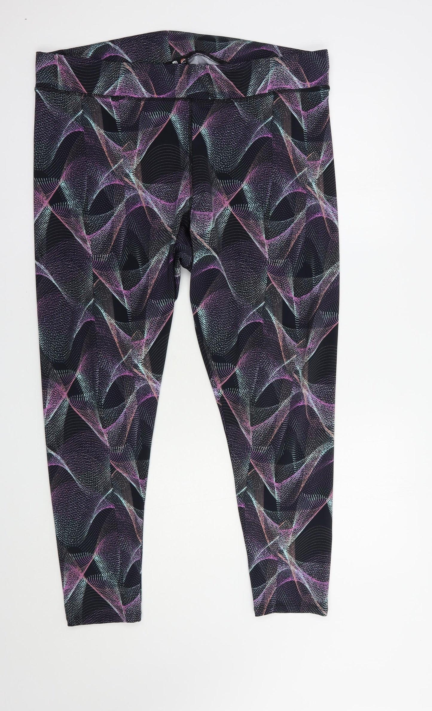 F&F Womens Black Geometric Polyester Compression Leggings Size 22 L28 in Regular