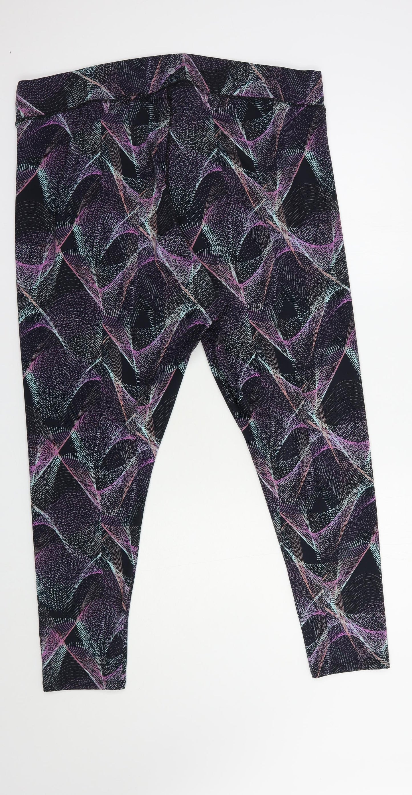 F&F Womens Black Geometric Polyester Compression Leggings Size 22 L28 in Regular