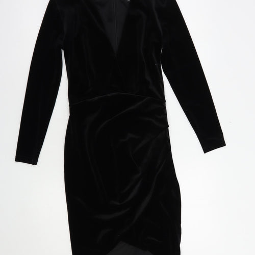 New Look Womens Black  Polyester Bodycon  Size 8  V-Neck Zip