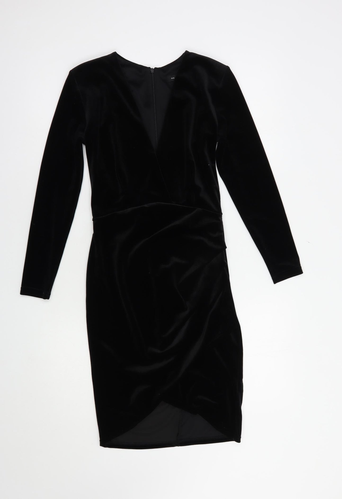New Look Womens Black  Polyester Bodycon  Size 8  V-Neck Zip