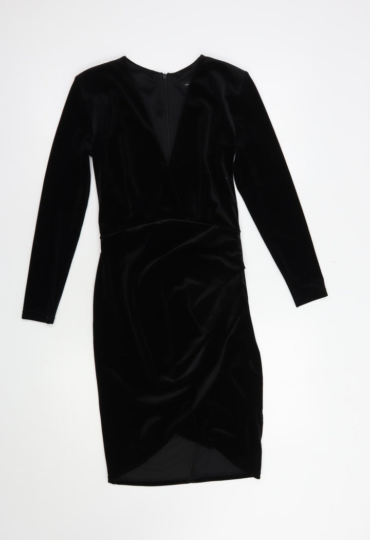 New Look Womens Black  Polyester Bodycon  Size 8  V-Neck Zip