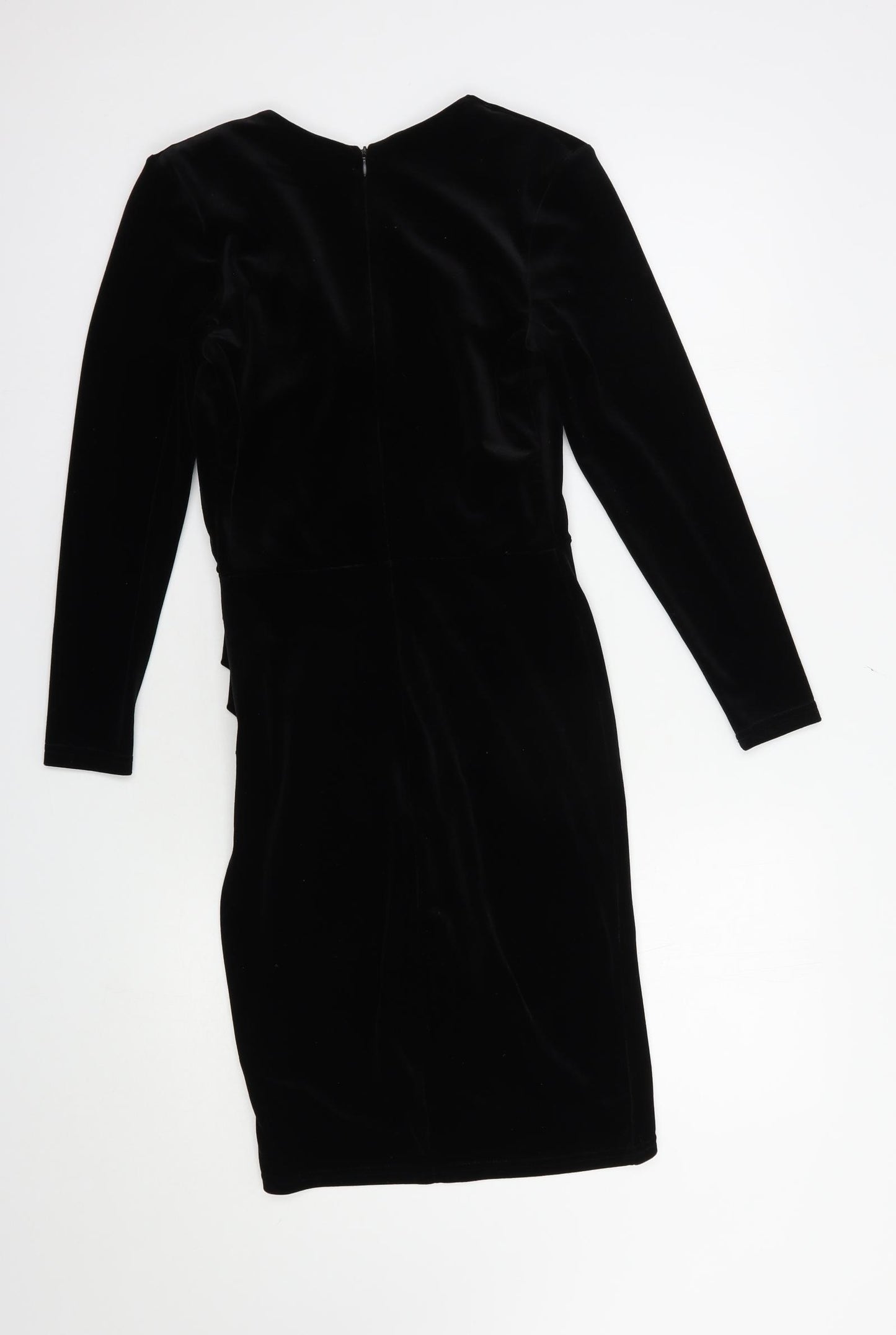 New Look Womens Black  Polyester Bodycon  Size 8  V-Neck Zip